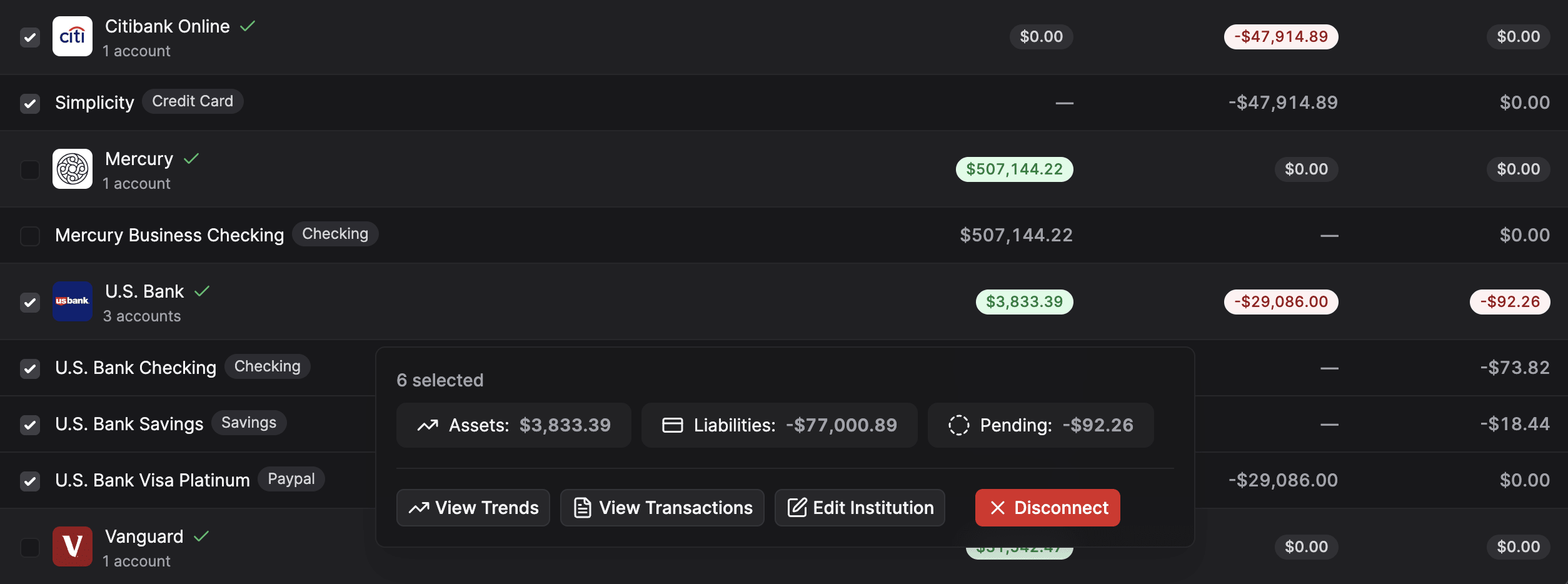 Your bank balances are automatically calculated.
