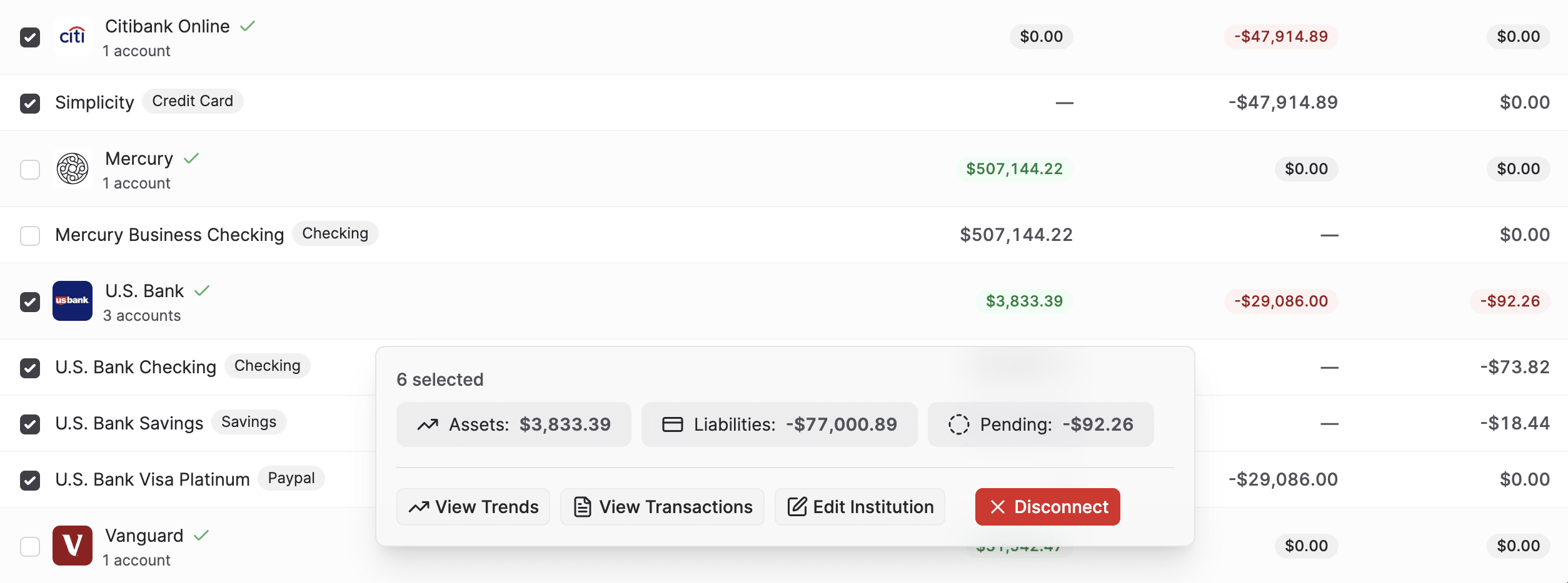 Your bank balances are automatically calculated.
