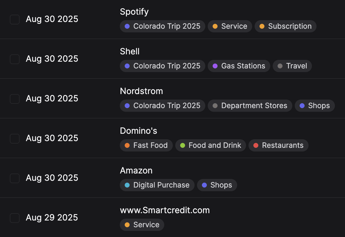 AI powered transaction categorization with multiple categories, like #tags.