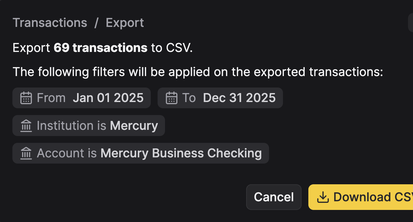 Filter and export transactions.