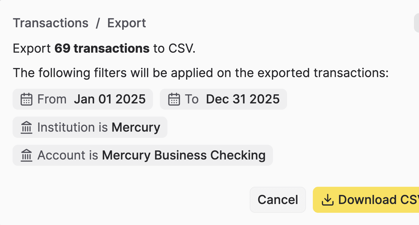 Filter and export transactions.