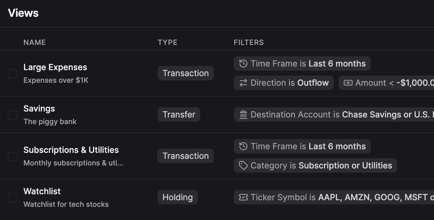 Save filters as custom views.